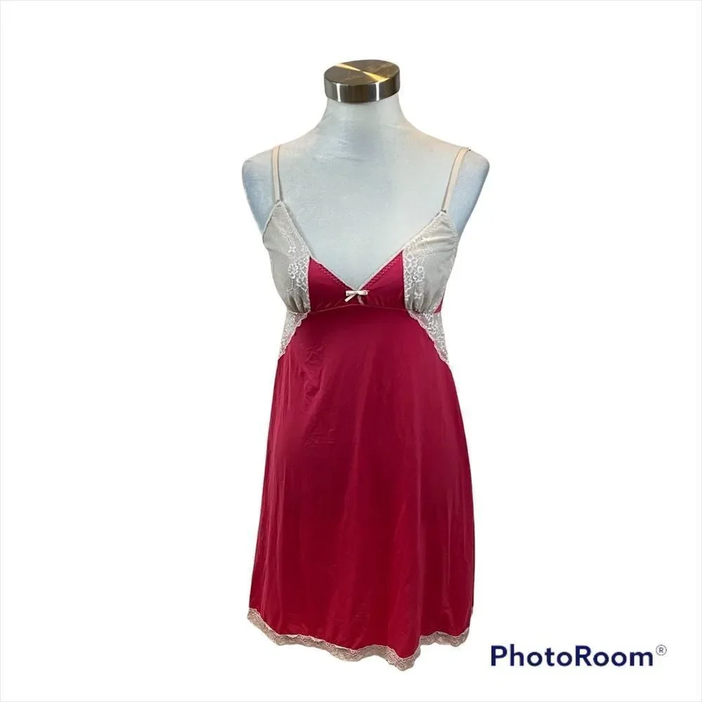 Hope Brand Pink and Ivory Open Back Mini Length Nightgown Lingerie Medium‎
